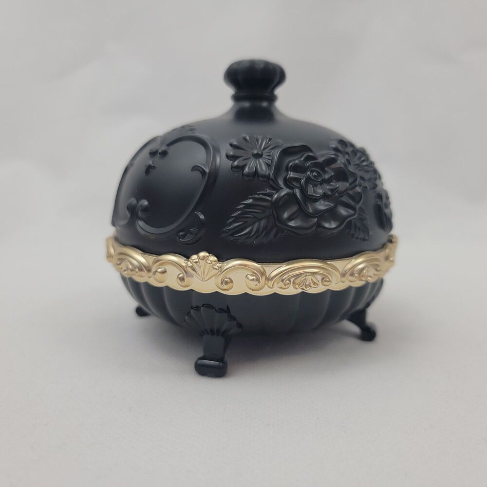 ANNA SUI Loose Powder Case Black Gold EMPTY Box Dome Case Only Floral Goth Doll